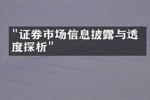 "证券市场信息披露与透明度探析"