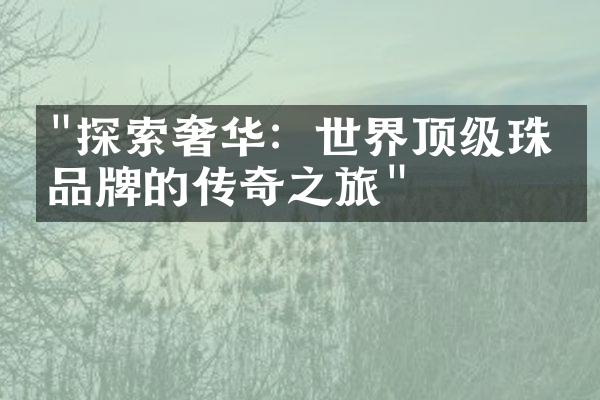 "探索奢华：世界顶级珠宝品牌的传奇之旅"