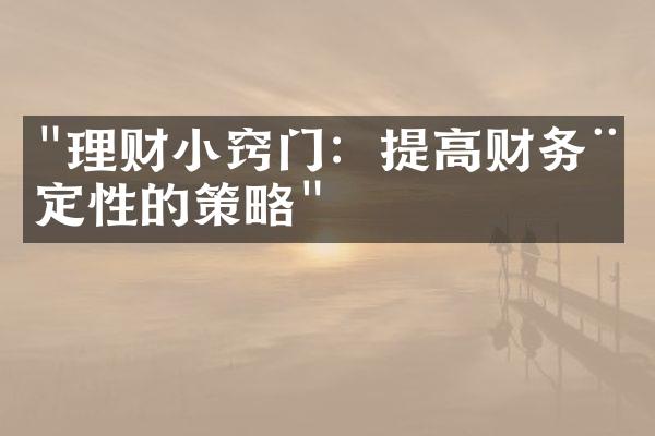 "理财小窍门：提高财务稳定性的策略"