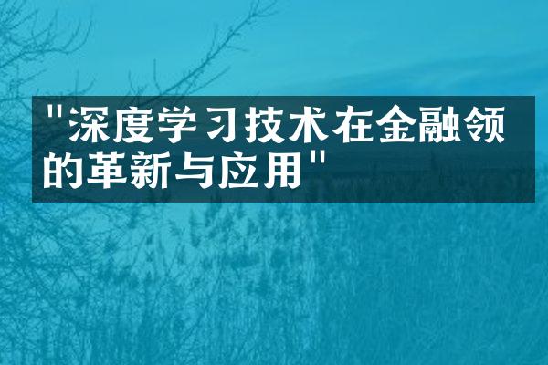 "深度学习技术在金融领域的革新与应用"