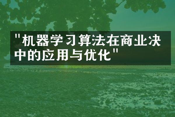 "机器学习算法在商业决策中的应用与优化"