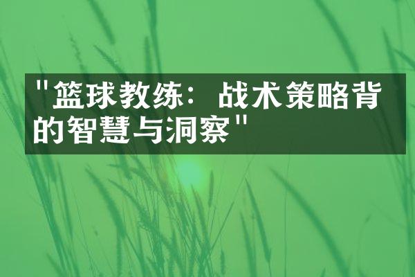 "篮球教练：战术策略背后的智慧与洞察"