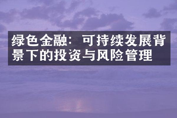 绿色金融：可持续发展背景下的投资与风险管理