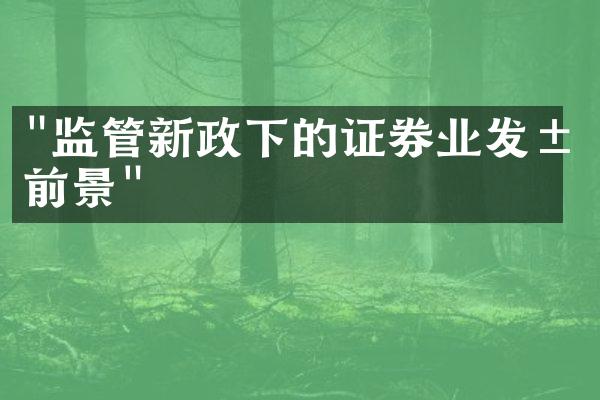 "监管新政下的证券业发展前景"