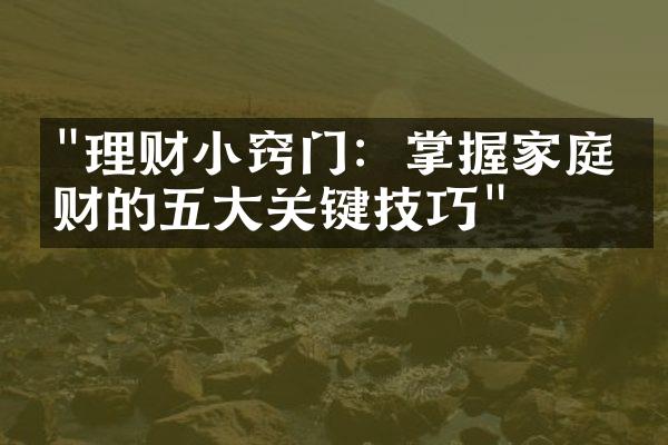 "理财小窍门：掌握家庭理财的五大关键技巧"