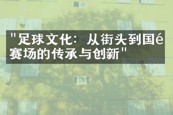 "足球文化：从街头到国际赛场的传承与创新"