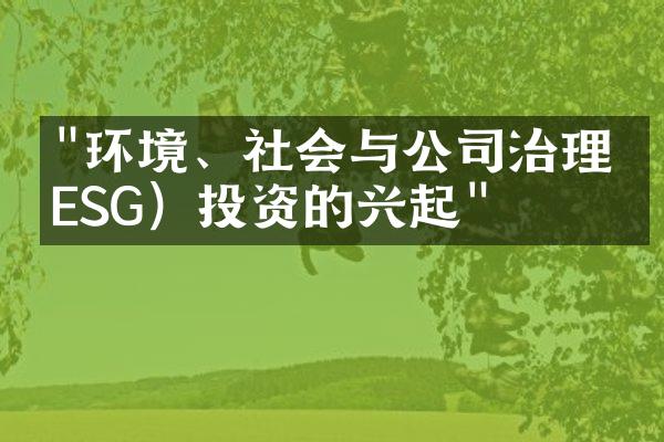 "环境、社会与公司治理（ESG）投资的兴起"