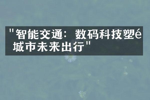 "智能交通：数码科技塑造城市未来出行"