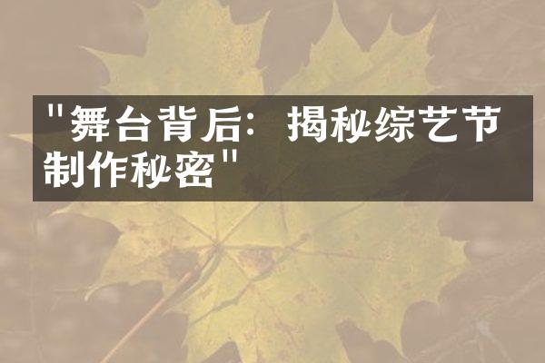 "舞台背后：揭秘综艺节目制作秘密"