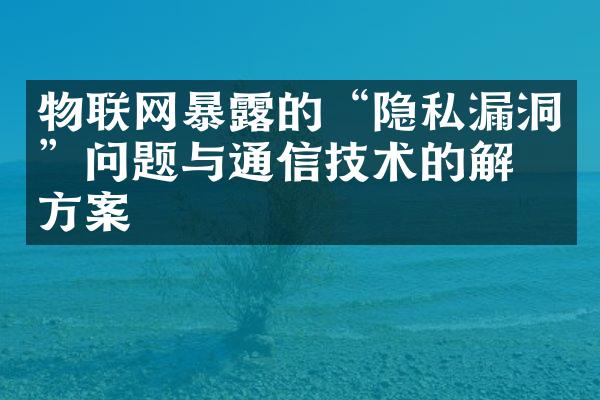 物联网暴露的“隐私漏洞”问题与通信技术的解决方案