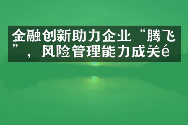 金融创新助力企业“腾飞”，风险管理能力成关键