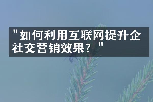 "如何利用互联网提升企业社交营销效果？"