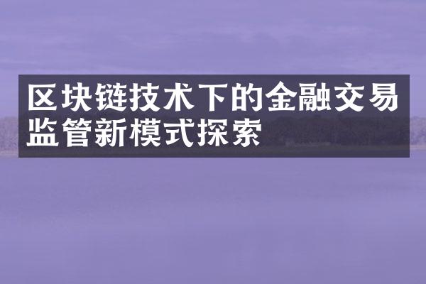 区块链技术下的金融交易监管新模式探索