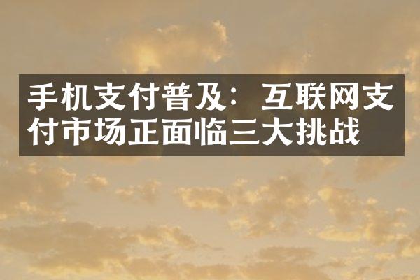 手机支付普及：互联网支付市场正面临三大挑战