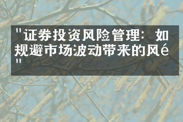 "证券投资风险管理：如何规避市场波动带来的风险"