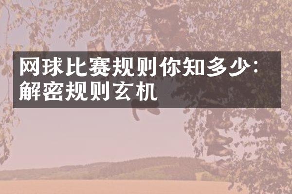 网球比赛规则你知多少：解密规则玄机