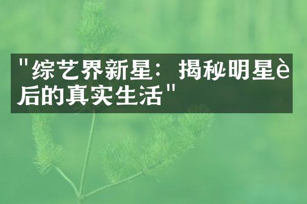 "综艺界新星：揭秘明星背后的真实生活"