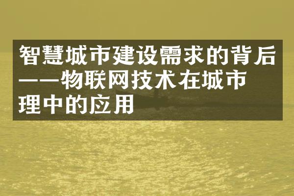 智慧城市需求的背后——物联网技术在城市管理中的应用