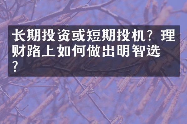 长期投资或短期投机？理财路上如何做出明智选择？