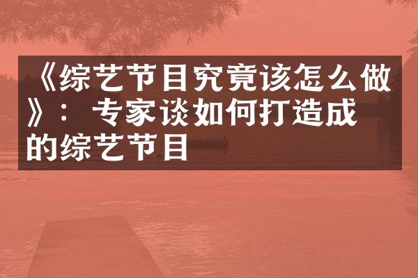 《综艺节目究竟该怎么做》：专家谈如何打造成功的综艺节目