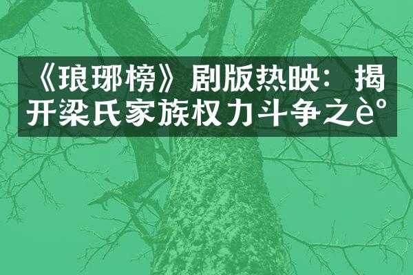 《琅琊榜》剧版热映：揭开梁氏家族权力斗争之谜