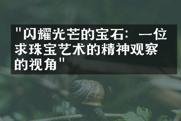 "闪耀光芒的宝石：一位寻求珠宝艺术的精神观察家的视角"