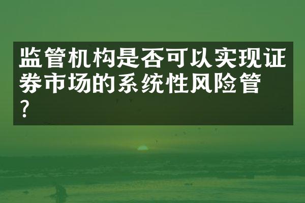 监管机构是否可以实现证券市场的系统性风险管理？