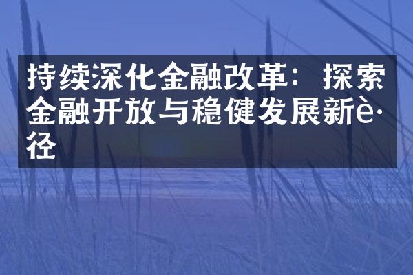 持续深化金融改革：探索金融开放与稳健发展新路径