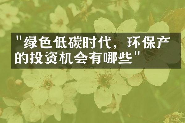 "绿色低碳时代，环保产业的投资机会有哪些"