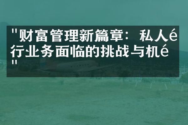 "财富管理新篇章：私人银行业务面临的挑战与机遇"