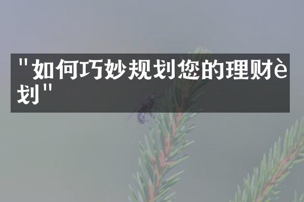 "如何巧妙规划您的理财计划"