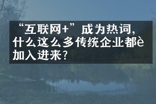 “互联网+”成为热词，为什么这么多传统企业都要加入进来？