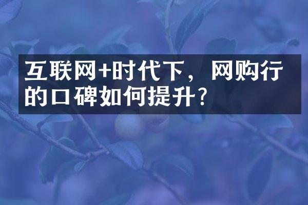 互联网+时代下，网购行业的口碑如何提升？