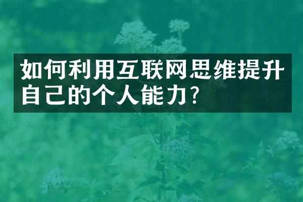 如何利用互联网思维提升自己的个人能力？