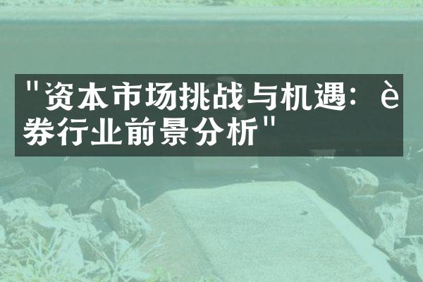 "资本市场挑战与机遇：证券行业前景分析"