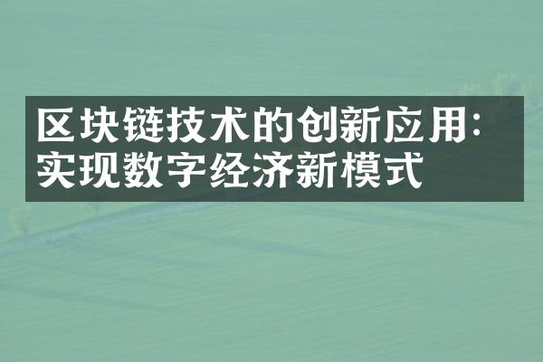 区块链技术的创新应用：实现数字经济新模式