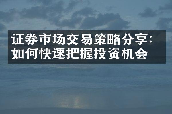 证券市场交易策略分享：如何快速把握投资机会