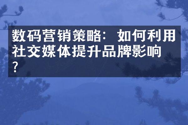 数码营销策略：如何利用社交媒体提升品牌影响力？