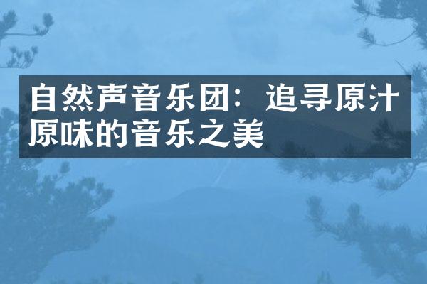 自然声音乐团：追寻原汁原味的音乐之美