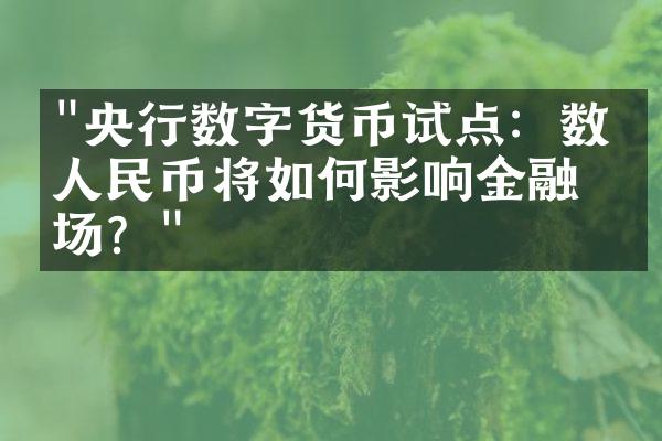 "央行数字货币试点：数字人民币将如何影响金融市场？"