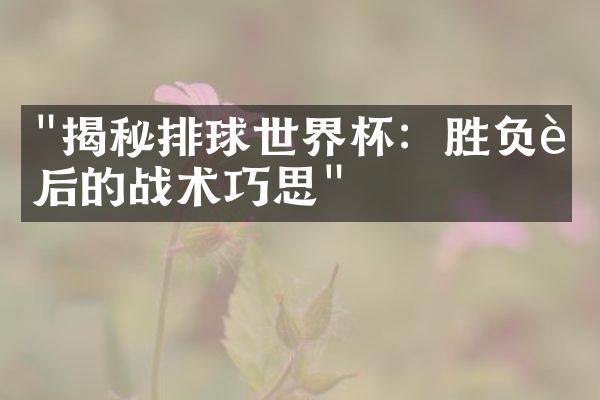 "揭秘排球世界杯：胜负背后的战术巧思"