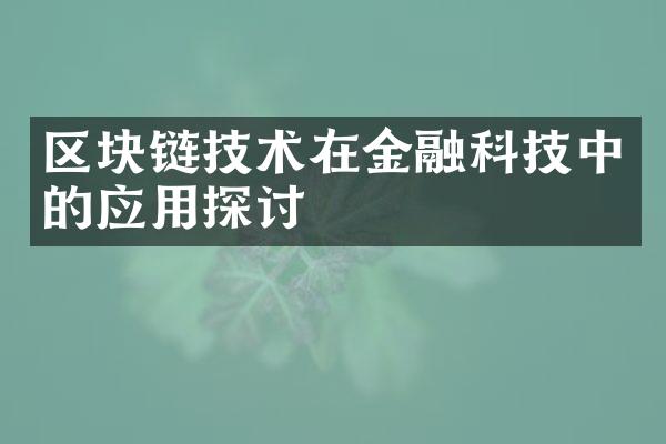 区块链技术在金融科技中的应用探讨