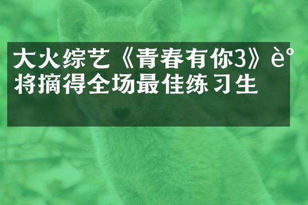 大火综艺《青春有你3》谁将摘得全场最佳练习生？