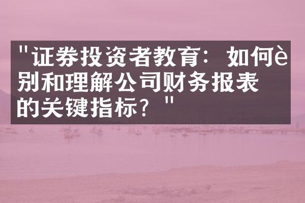 "证券投资者教育：如何识别和理解公司财务报表中的关键指标？"