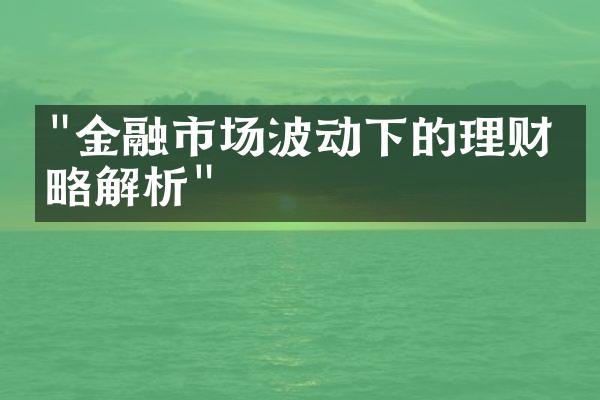 "金融市场波动下的理财策略解析"