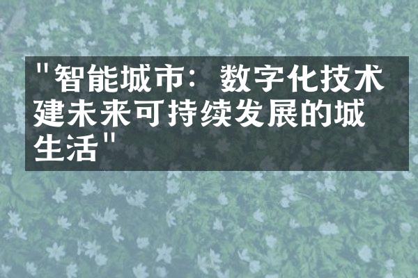 "智能城市：数字化技术构建未来可持续发展的城市生活"