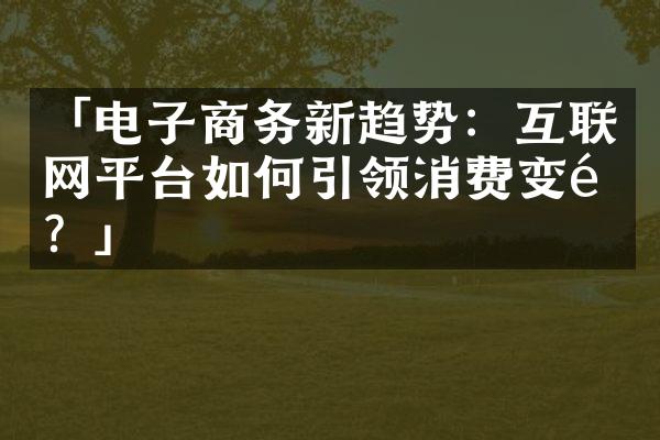 「电子商务新趋势：互联网平台如何引领消费变革？」