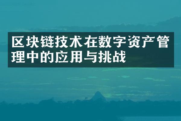 区块链技术在数字资产管理中的应用与挑战