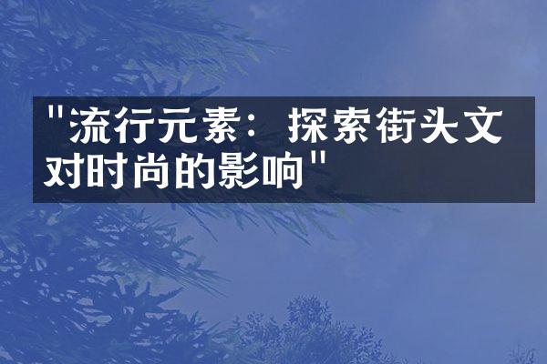 "流行元素：探索街头文化对时尚的影响"