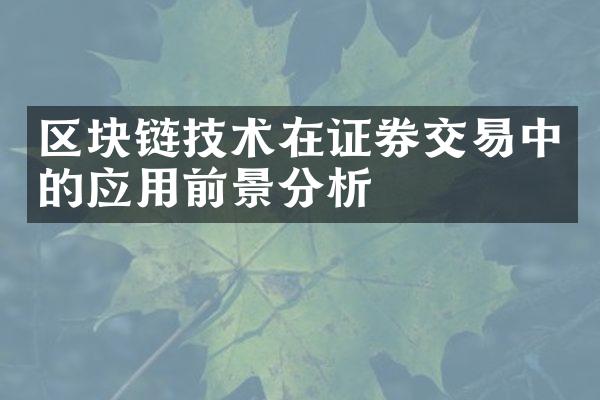 区块链技术在证券交易中的应用前景分析